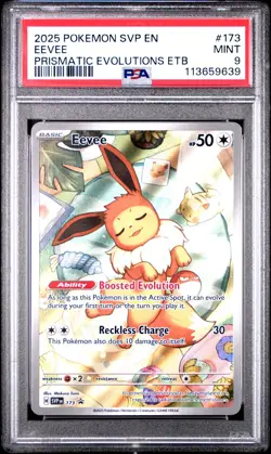Eevee SVP173 Illustration Rare Prismatic Evolutions ETB Promo PSA 9 Pokemon Card - Image 1