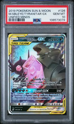 Pokemon Sun & Moon Unified Minds Tyranitar GX M. Sbleye #126 PSA 10 - Image 1