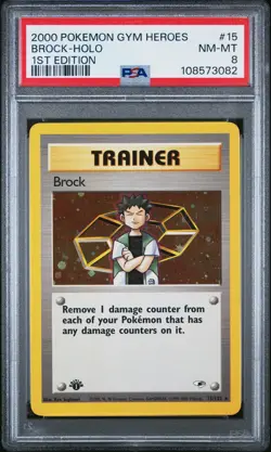 2000 Pokemon Gym Heroes Brock #15 1ST Edition PSA 8 - Image 1