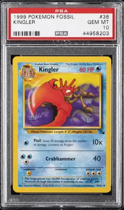 1999 POKEMON FOSSIL #38 KINGLER PSA 10 - Image 1