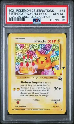 2021 POKEMON CELEBRATIONS CLASSIC COLL #24 BIRTHDAY PIKACHU-HOLO PSA 10 - Image 1