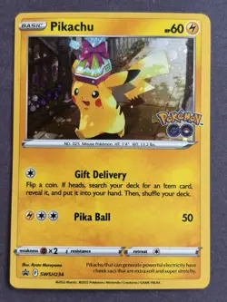 Pikachu SWSH234 LP 2022 Cosmos Holo Black Star Promo Pokemon GO Card - Image 1