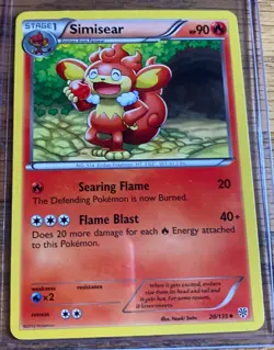 Simisear 20/135 - Pokemon Plasma Storm Uncommon Card LP - Image 1