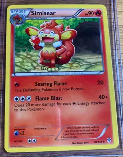 Simisear 20/135 - Pokemon Plasma Storm Uncommon Card LP - Image 3