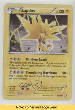 Zapdos Holo Pokemon Black & White Legendary Treasures #46 READ 0cp0 - Image 1