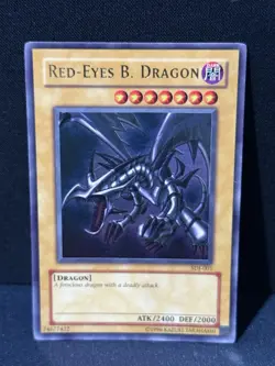 Yugioh Red-Eyes Black Dragon SDJ-001 Holo Rare Original Vintage - Image 1