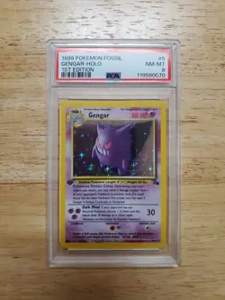 Pokemon PSA 8 NM-MINT 1999 Gengar 1st Edition Fossil Holo Card Print Dot ErrorU - Image 1
