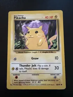 Pikachu 58/102 - Base Set Unlimited - Yellow Cheeks Card - Rare - Pokemon Card - Image 1