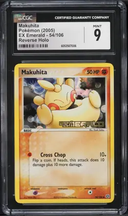 CGC 9 Makuhita Pokemon 2005 Ex Emerald 54/106 Reverse Holo Stamped - Image 1