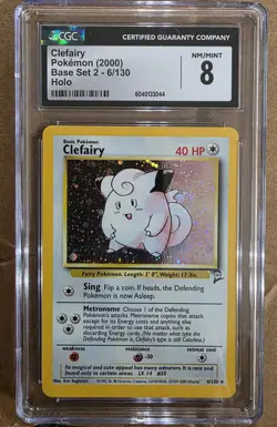 Pokemon Base Set 2 Clefairy Holo #6/130 CGC 8 NM/Mint - Image 1