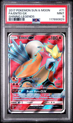 2017 POKEMON SUN & MOON SHINING LEGENDS #71 FULL ART/ENTEI GX PSA 9 - Image 1