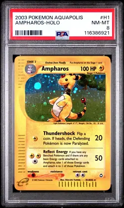 AMPHAROS E-Reader Aquapolis Rare Holo #H1 PSA 8 Vintage Pokemon [Nostalgium] - Image 1