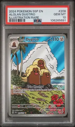 2024 POKEMON SSP EN-SURGING SPARKS ILLUSTRATION RARE #208 ALOLAN DUGTRIO PSA 10 - Image 1