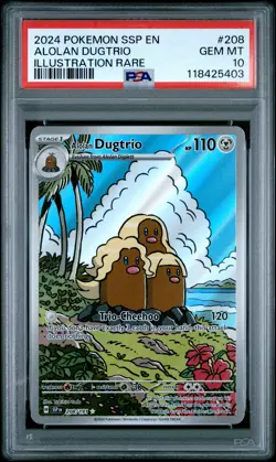 2024 POKEMON SSP EN-SURGING SPARKS ILLUSTRATION RARE #208 ALOLAN DUGTRIO PSA 10 - Image 1