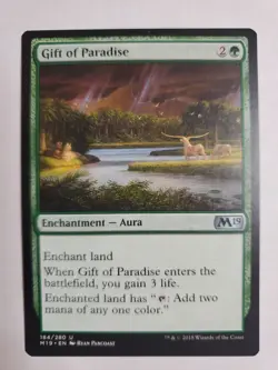 MTG Magic The Gathering Card Gift of Paradise Enchantment Aura Green M19 - Image 1