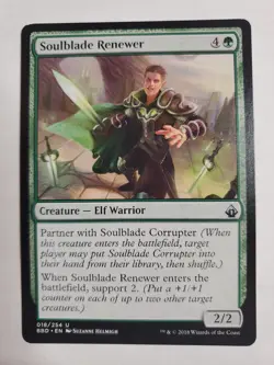 MTG Magic The Gathering Card Soulblade Renewer Creature Elf Warrior Green - Image 1