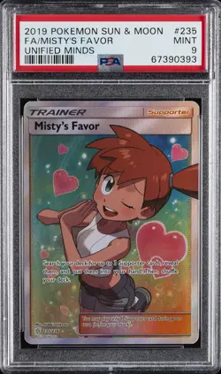 2019 POKEMON SUN & MOON UNIFIED MINDS #235 FULL ART/MISTY'S FAVOR PSA 9 - Image 1