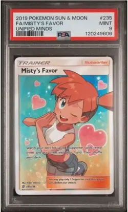 2019 POKEMON SUN & MOON UNIFIED MINDS #235 FULL ART/MISTY'S FAVOR PSA 9 - Image 1