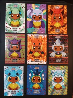 Pokemon Let's Go Eevee Database Set Eevee Poncho Red Holo 9 Cards Peru - Image 1