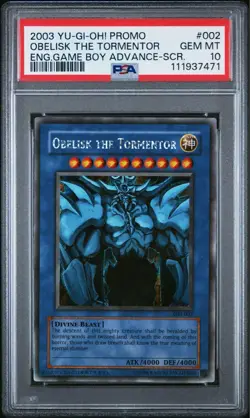 YuGiOh Obelisk the Tormentor PSA10 Secret Rare English GBI-002 Promo - Image 1