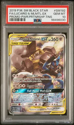 2019 POKEMON SM BLACK STAR PROMO #SM192 FULL ART/LUCARIO & MELMETAL GX PSA 10 - Image 1