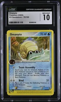 CGC Pristine 10 Omanyte 70/100 EX Sandstorm 2003 Pokemon Card WOTC Era Gem Mint - Image 1