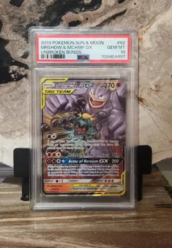 Pokemon PSA 10 GEM MINT Marshadow And Machamp GX 82/214 Unbroken Bonds - Image 1