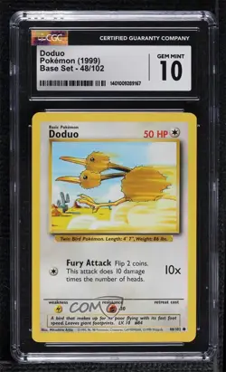 Doduo Pokemon Base Set CGC 10 Gem Mint 1999 14dq - Image 1