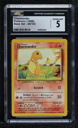 Charmander Pokemon Base Set CGC 5 1999 1h3d - Image 1