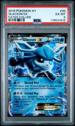 Pokemon 2016 XY Fates Collide Glaceon EX Holo Card #20/124 PSA 6 - Image 1