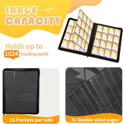 1000+ Pockets Trading Card Binder, 16 Pocket Ringless Side Loading Card Holder - Image 3