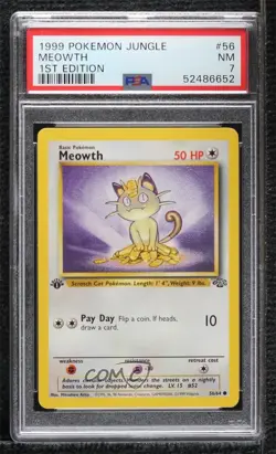 Meowth 1st Ed. Pokemon Jungle PSA 7 1999 1t5 - Image 1