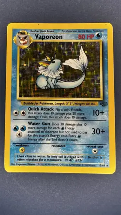 Pokemon TCG Vaporeon Holo Rare Unlimited Card 12/64 Jungle Set 1999 WOTC - Image 1