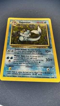 Pokemon TCG Vaporeon Holo Rare Unlimited Card 12/64 Jungle Set 1999 WOTC - Image 2