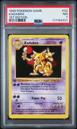 1999 POKEMON BASE SET 1ST EDITION #32 KADABRA PSA 7 - Image 1