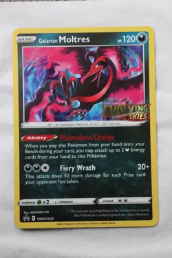 Pokemon TCG Galarian Moltres SWSH125 Evolving Skies Prerelease Promo card - Image 1