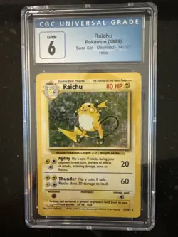 Pokemon TCG Raichu Base Set Holo Unlimited 1999 Card 14/102 CGC 6 Ex/NM - Image 1