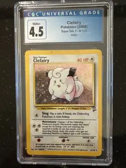 Pokemon Clefairy 2000 Base Set 2 Holographic Card 6/130 CGC 4.5 VG/Ex+ - Image 1