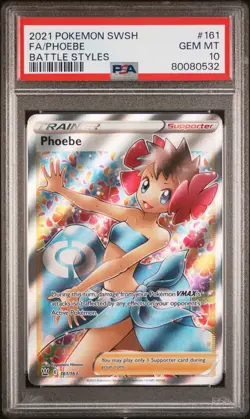 PSA 10 GEM MINT Phoebe 161/163 SWSH Battle Styles Full Art Trainer Holo Pokemon - Image 1