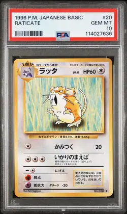 Raticate PSA 10 Pokemon 1996 Base Set Japanese 020 - Image 1