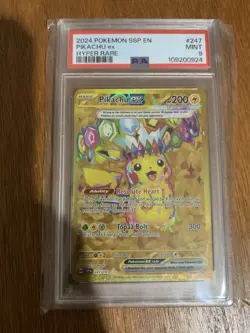 2024 POKEMON SSP EN-SURGING SPARKS HYPER RARE #247 PIKACHU EX PSA 9 - Image 1