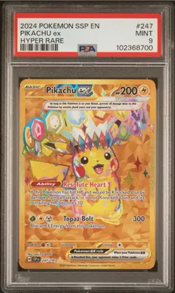2024 POKEMON SSP EN-SURGING SPARKS HYPER RARE #247 PIKACHU EX PSA 9 - Image 1
