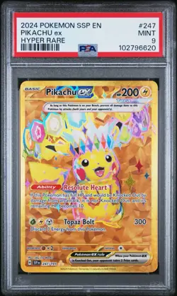 2024 POKEMON SSP EN-SURGING SPARKS HYPER RARE #247 PIKACHU EX PSA 9 - Image 1