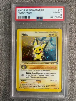 Pokemon TCG Pichu Holo 12/111, Neo Genesis PSA 8 w/ SWIRL - Image 1