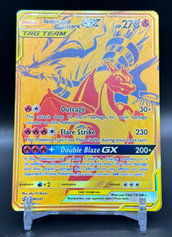 POKEMON RESHIRAM & CHARIZARD GX SM247 TAG TEAM GOLD PROMO NEAR MINT - Image 1