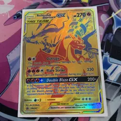 POKEMON RESHIRAM & CHARIZARD GX SM247 TAG TEAM GOLD PROMO NEAR MINT - Image 1