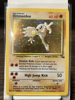 Hitmonlee Holo Fossil 7/62 Unlimited Holo Rare Wotc Pokemon Card Vintage - Image 1