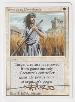 Gold Signed Swords to Plowshares LP Revised Artist Jeff A. Menges 1994 MTG Magic - Image 1