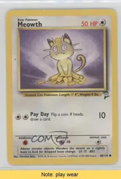 Meowth Pokemon Base Set 2 #80 2000 READ 2f4 - Image 1