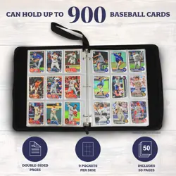 Baseball Card Binder 900 Pockets, 50 Pages, 3 Ring Trading Zipper Binder w/St... - Image 3